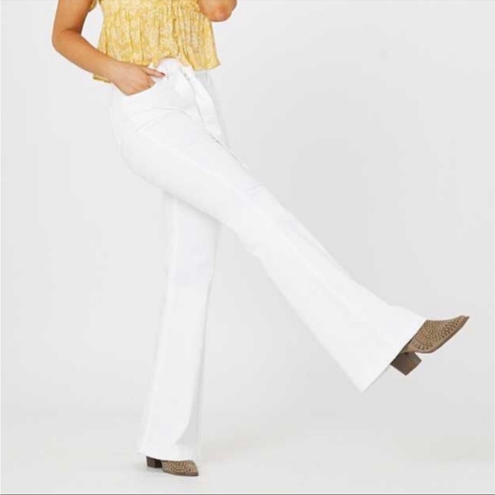 altar'd state white belted flare pants high waisted bell bottoms jeans M NEW